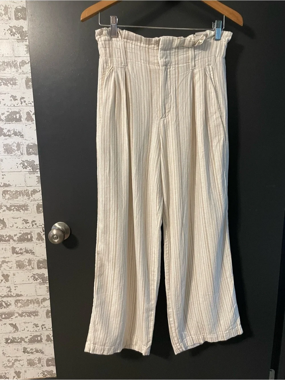 Banana Republic Petite Linen Blend Wide Leg Pants Striped Pockets Size 2P